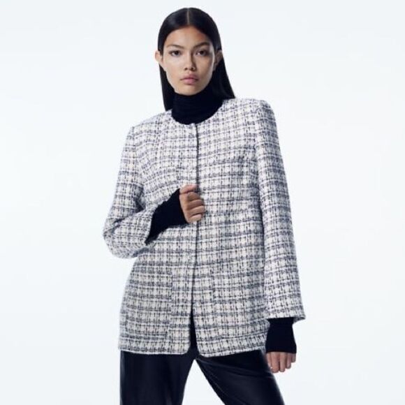 H&M Bouclé Plaid Textured Jacket New - Picture 4 of 10